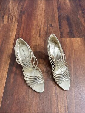 Marc Fisher Metallic Gold Multi-Strap Heeled Sandals